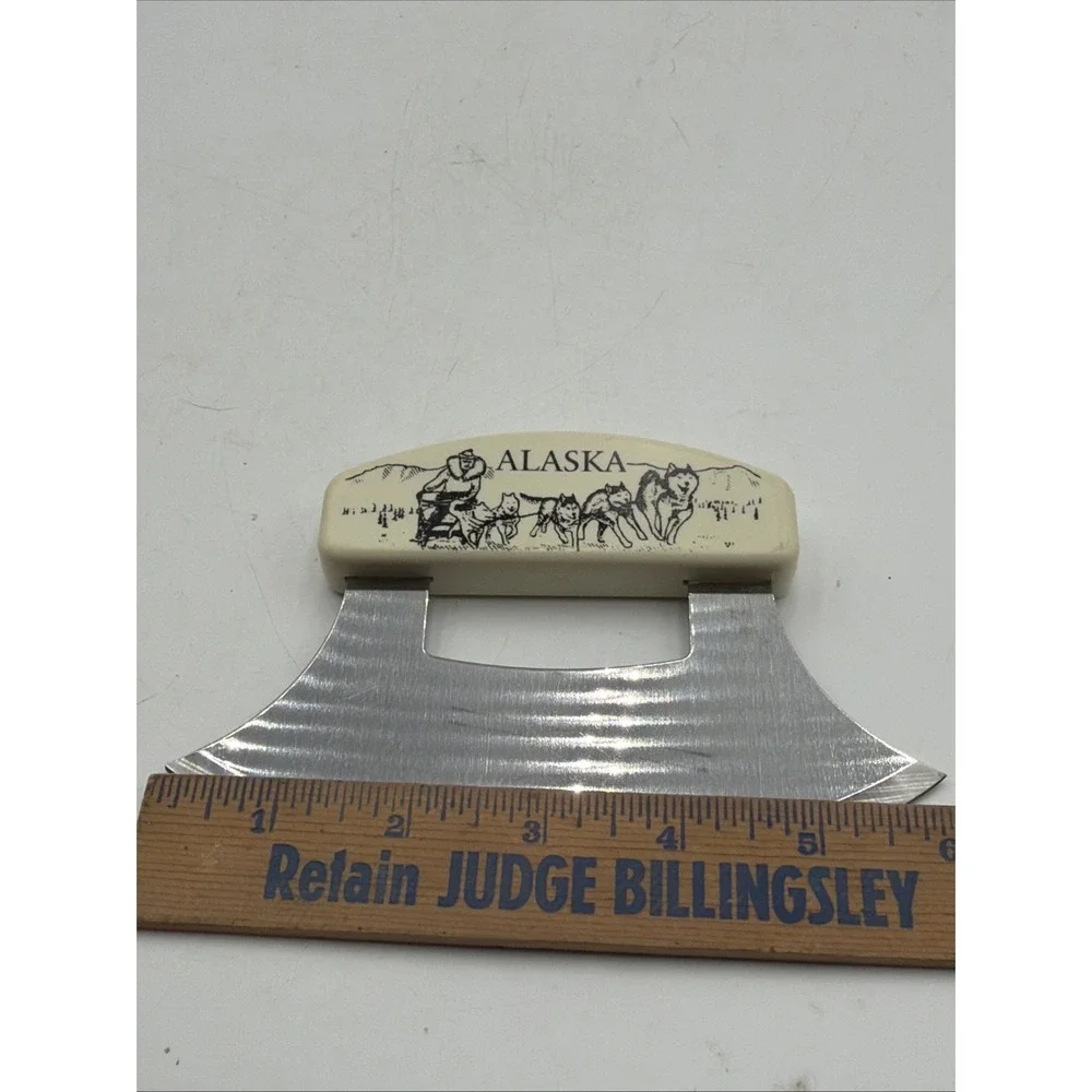 Alaska Ulu Set Chopping Blade Wood Bowl & Carved Bear Kitchen  Blade Nice